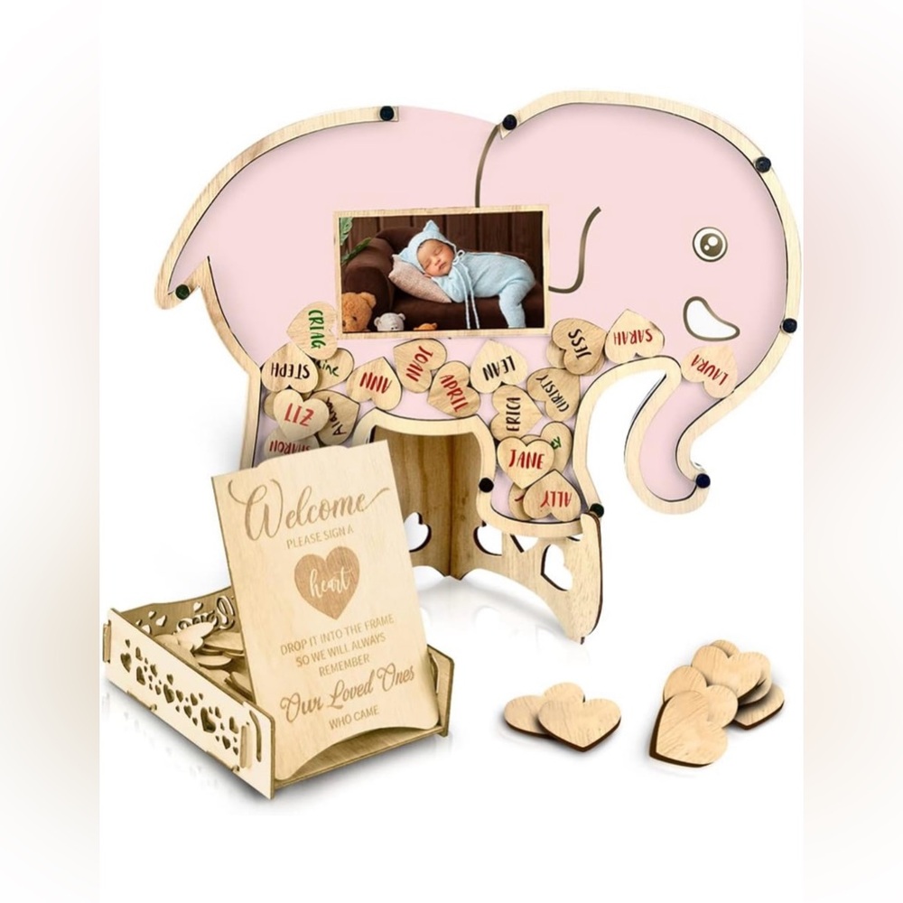 Baby Shower Pink Elephant Guest Book Frame/Nursery Decor